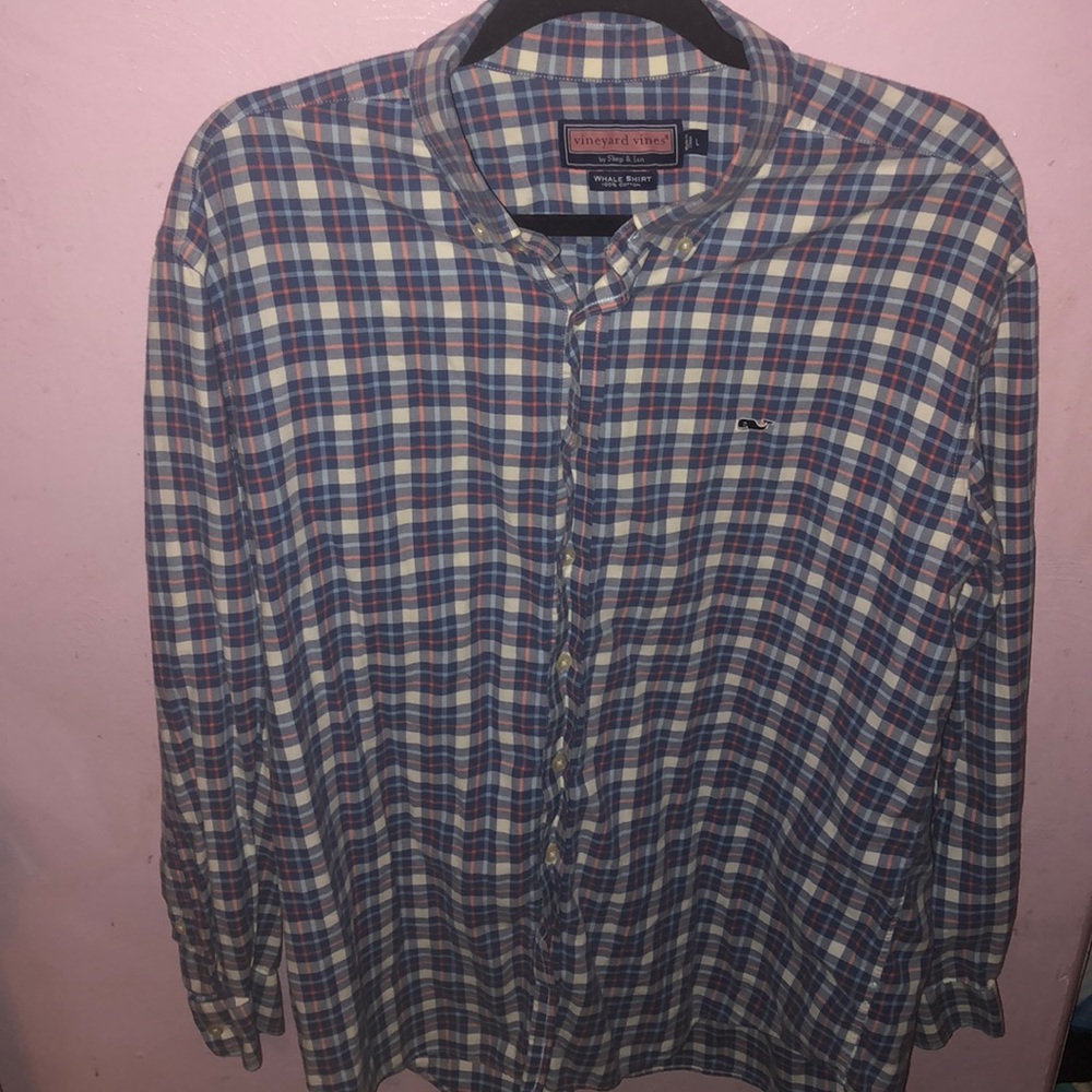 Vineyard Vines Orange Blue Plaid Burton Down Shirt